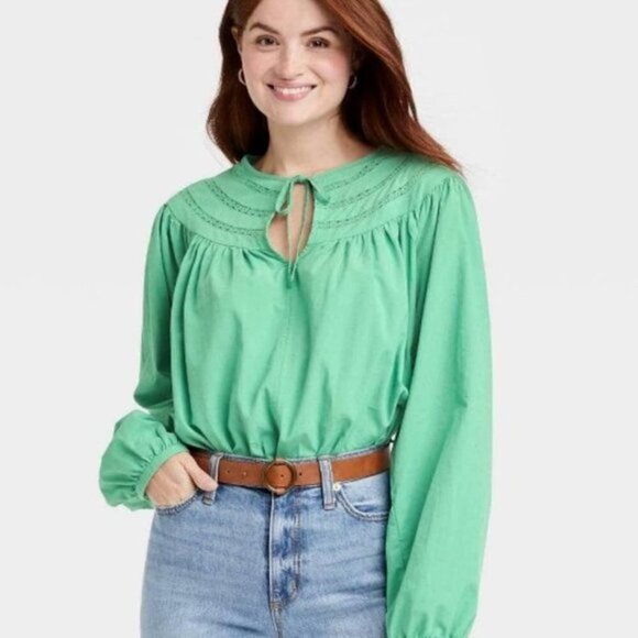 UNIVERSAL THREAD WOMEN'S GREEN LONG SLEEVE BLOUSE SIZE LARGE - Picture 1 of 7